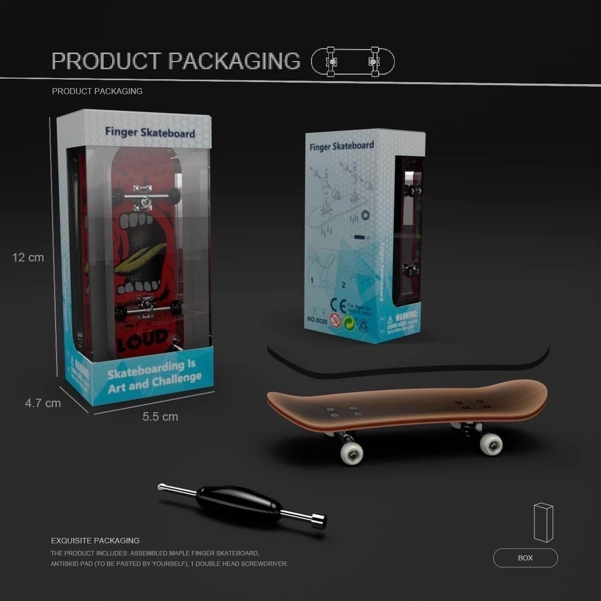 Lently Wood Fingerboards, Mini Fingerboards, 99mmL*29mmW (Big Mouth Cute Dragon) (Red Flame)