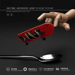 Lently Wood Fingerboards, Mini Fingerboards, 99mmL*29mmW (Big Mouth Cute Dragon) (Red Flame)