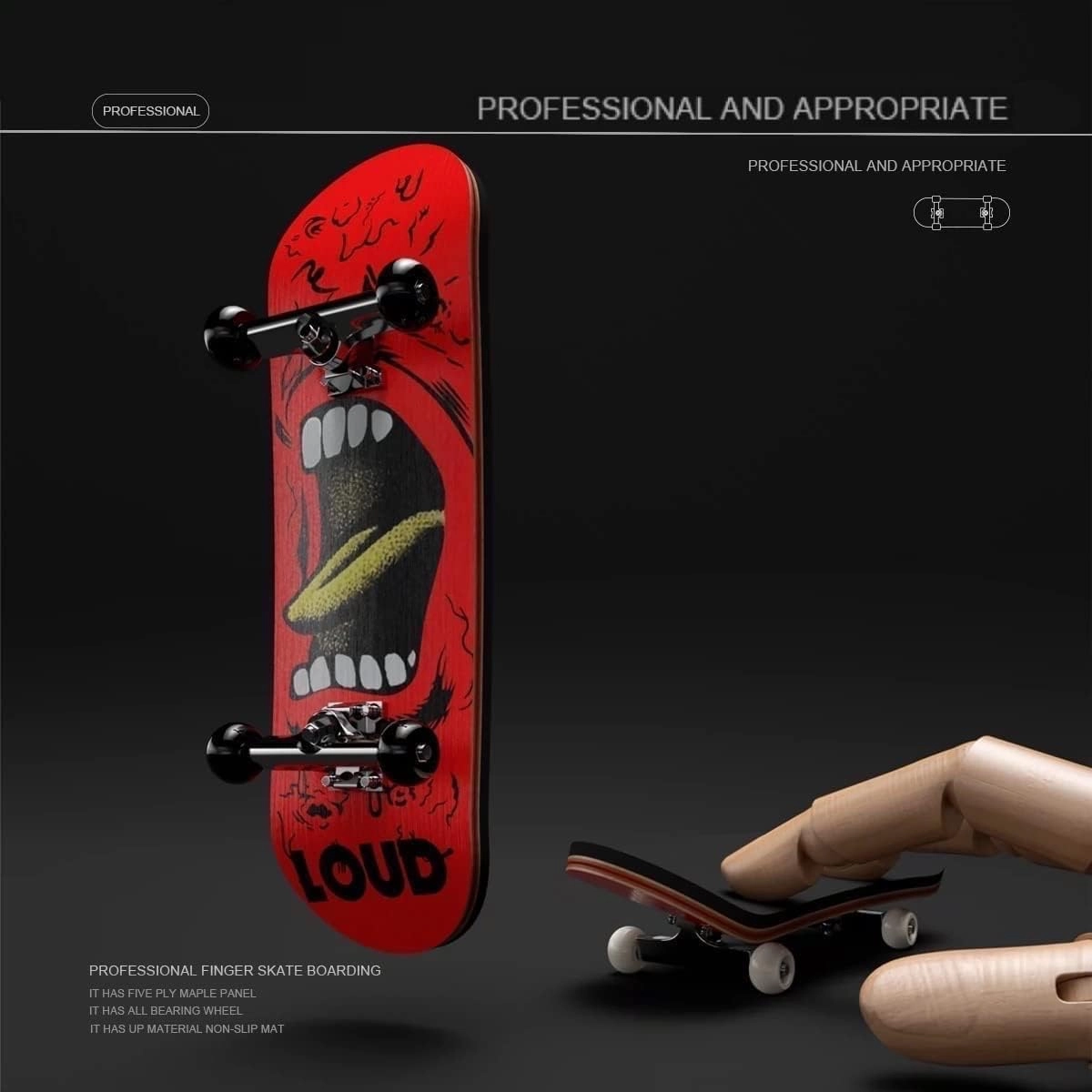 Lently Wood Fingerboards, Mini Fingerboards, 99mmL*29mmW (Big Mouth Cute Dragon) (Red Flame)