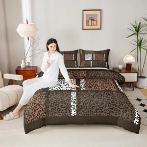 Leopard Print Bed Comforter Set Queen Size,Wild Animal Fur Skin Super Soft Microfiber Bedding Set for Adults,African Cheetah Patchwork Texture Comforter Set,2 Pillowcases,Modern Simple Style