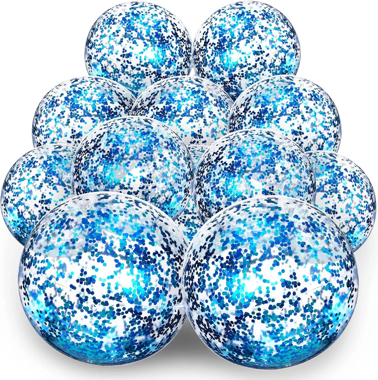 Lewtemi 12 Pcs 24 Inch 16 Inch Inflatable Glitter Beach Balls Clear Confetti Swimming Jumbo Pool Balls for Outdoor Pool Party Decorations Summer Favors(Blue)