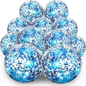 Lewtemi 12 Pcs 24 Inch 16 Inch Inflatable Glitter Beach Balls Clear Confetti Swimming Jumbo Pool Balls for Outdoor Pool Party Decorations Summer Favors(Blue)