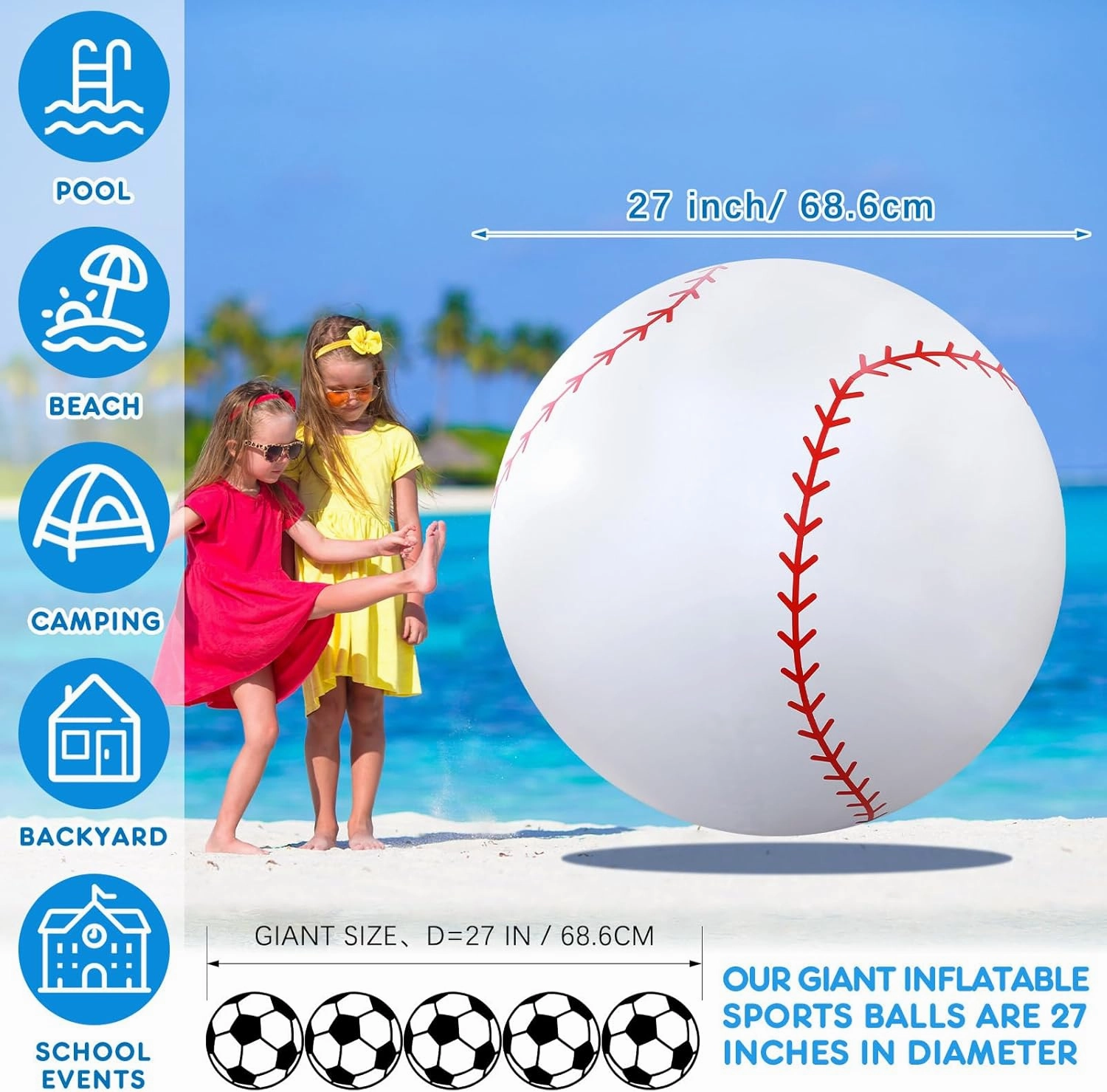Lewtemi 2 Pcs 27 Inch/ 40 Inch Giant Inflatable Sports Balls Large Inflatable Beach Ball Inflatable Ball for Summer Pool Outdoor Activity Games Toys
