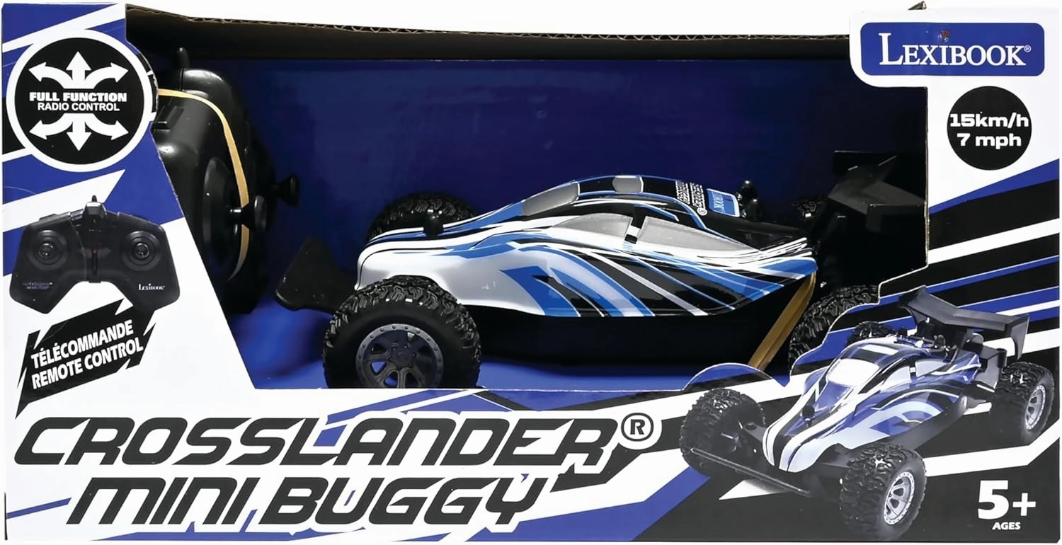 Lexibook, Crosslander® Mini Buggy Radio Controlled Buggy Speed Up to 15KM/H Front & Rear Bumpers Rechargeable, Blue, RC17