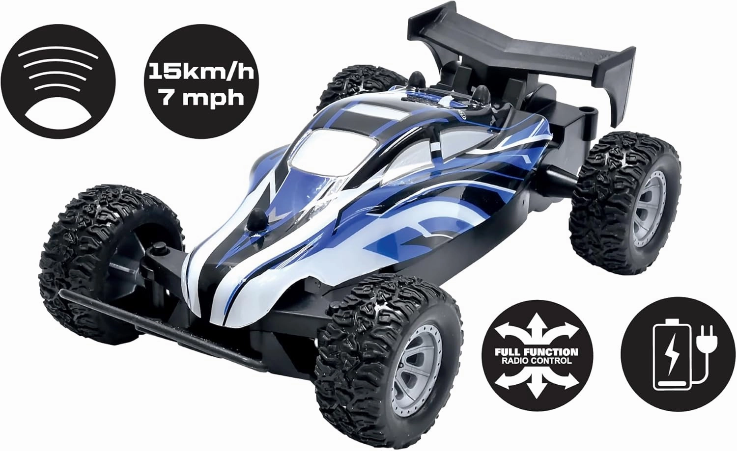 Lexibook, Crosslander® Mini Buggy Radio Controlled Buggy Speed Up to 15KM/H Front & Rear Bumpers Rechargeable, Blue, RC17