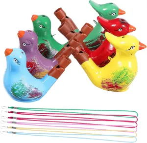 LIFKOME 6 Pack Ceramic Bird Whistles Water Warbler Toys Singing Bird Noise Maker for Boys and Girls Educational Musical Toys with Lanyards for Boys and Girls Random Color