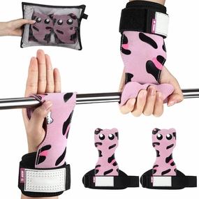 Lifting Wrist Straps Weight Lifting Grips with Cushion Wrist Loop Gym Workout Straps Double Layer Leather with Storage Pouch for Women and Men Deadlift Powerlifting Pull Up