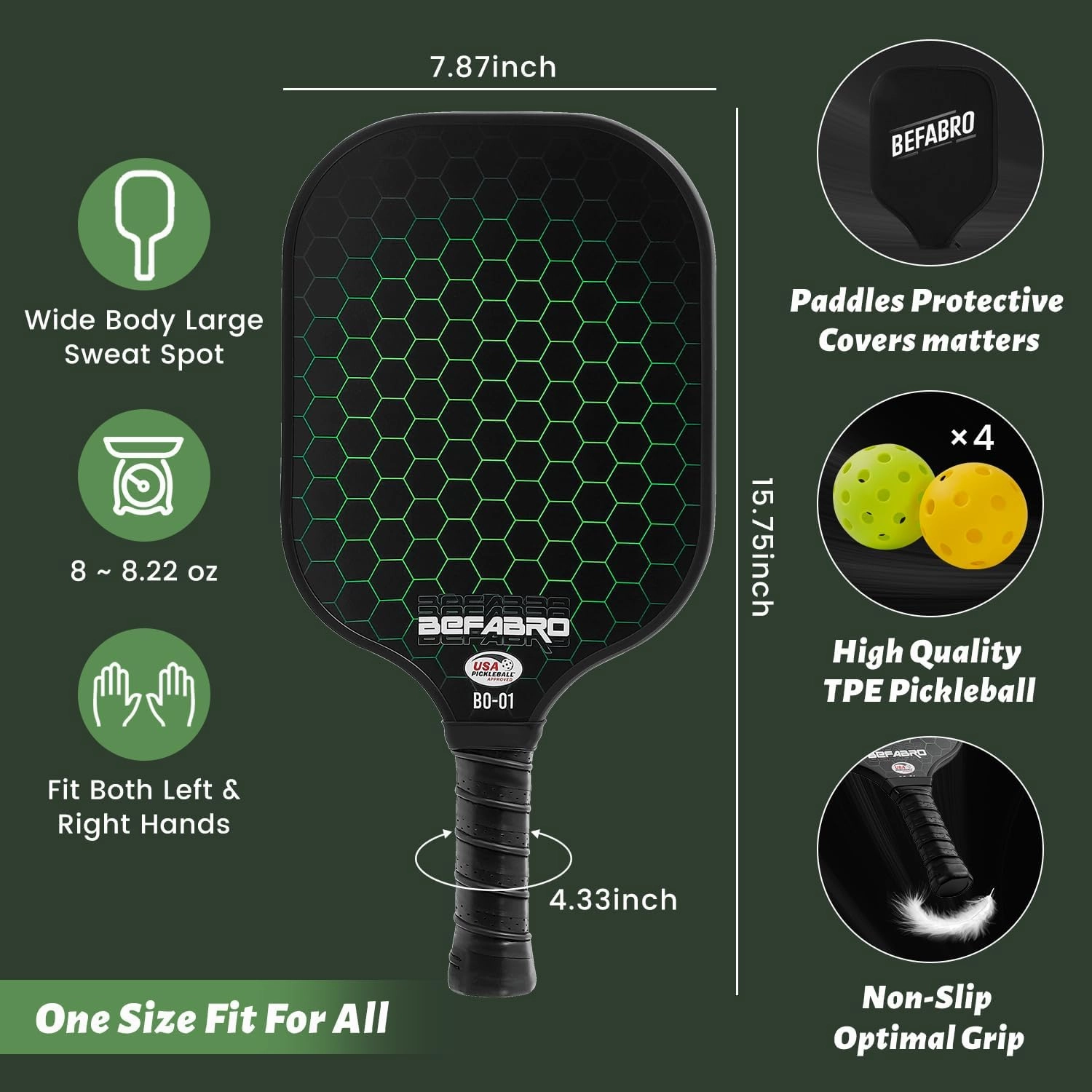 Lightweight Pickleball Paddles Set of 2 – USAPA Approved Fiberglass Rackets with 4 Pickleballs, 2 Paddle Covers, Grip Tapes & Carry Bag – Pickleball Set for Men, Women, Beginners & Pros