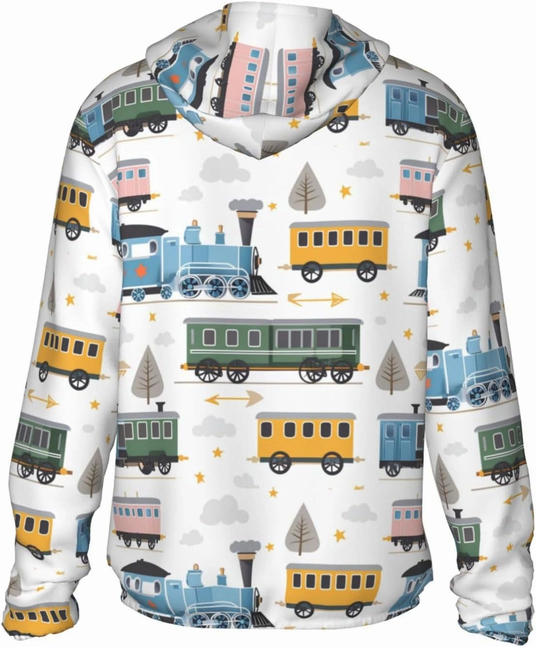 Lightweight UV Protection Sun Jacket, Playful Colorful Train Print Sportswear Hooded Sunblock Shirt for Outdoor