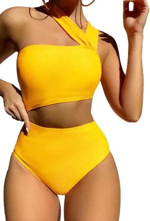 Lilosy Cute Cutout High Waist One Shoulder Piece Swimsuit Bikini Bathing Suit