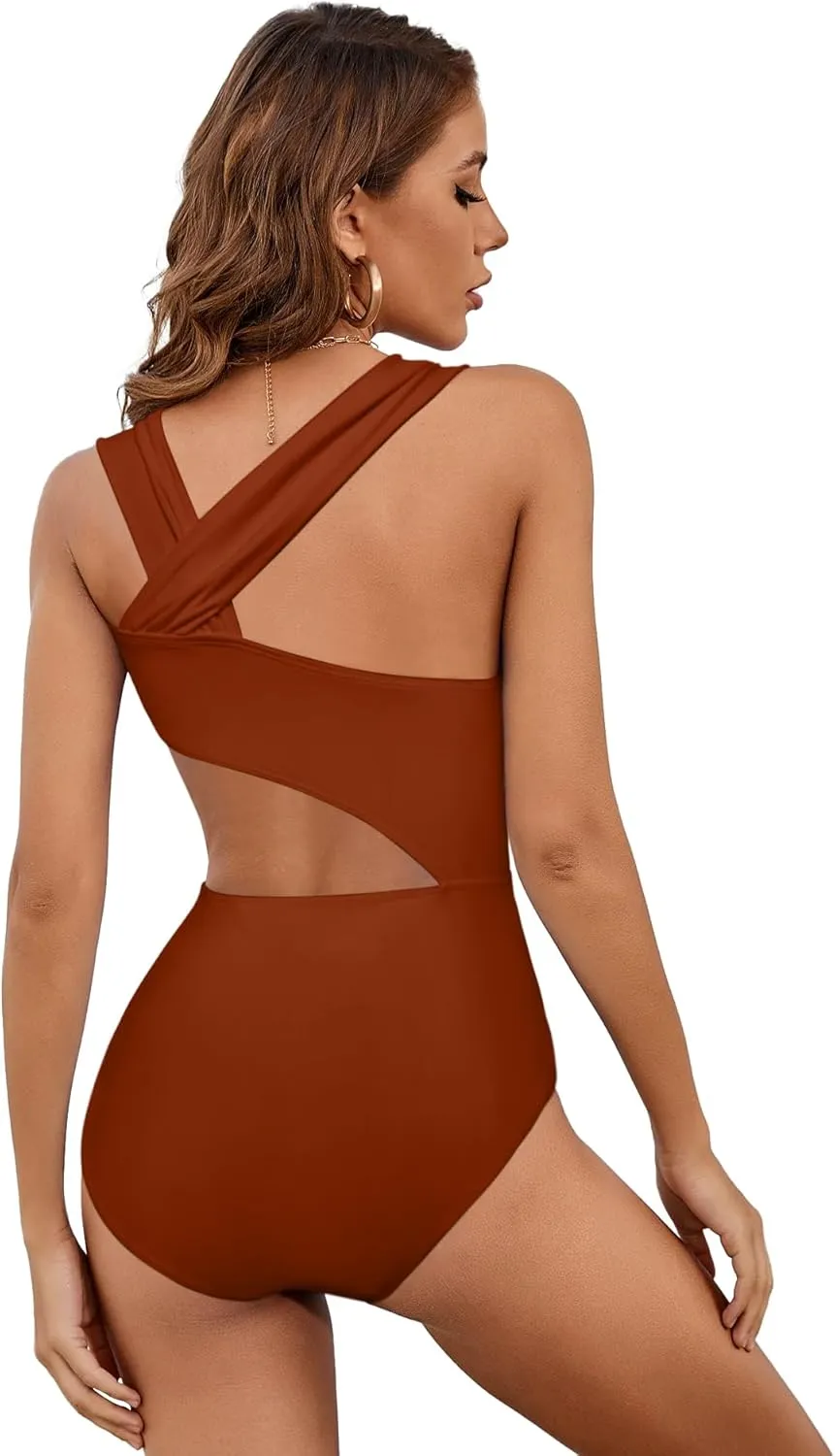 Lilosy Cute Cutout High Waist One Shoulder Piece Swimsuit Bikini Bathing Suit