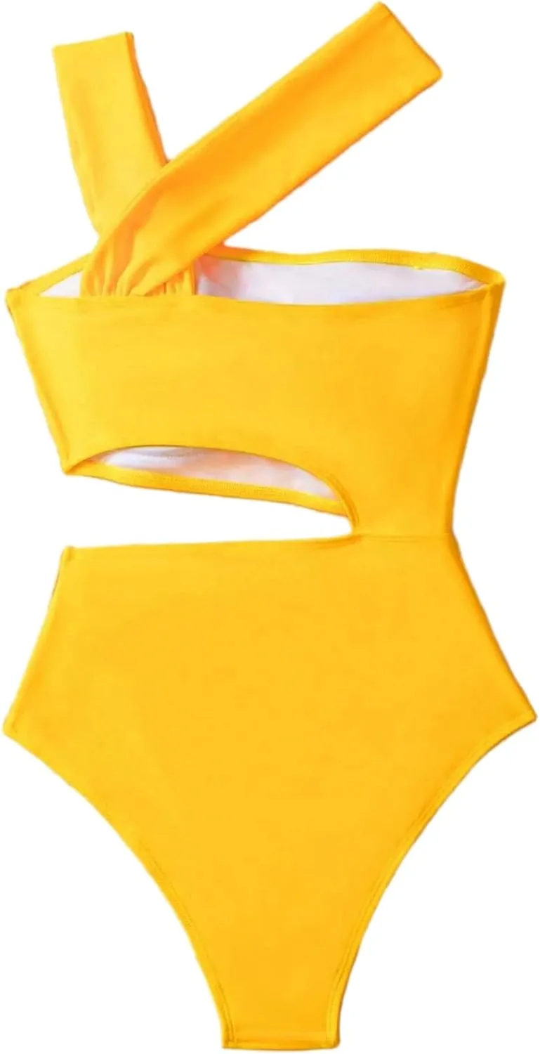 Lilosy Cute Cutout High Waist One Shoulder Piece Swimsuit Bikini Bathing Suit