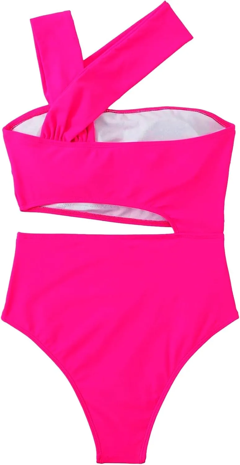 Lilosy Cute Cutout High Waist One Shoulder Piece Swimsuit Bikini Bathing Suit