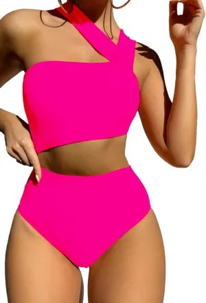 Lilosy Cute Cutout High Waist One Shoulder Piece Swimsuit Bikini Bathing Suit
