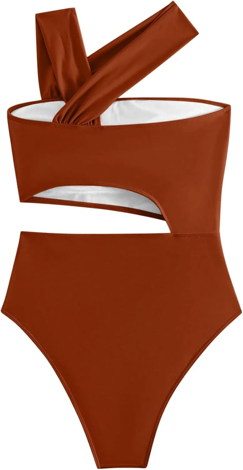 Lilosy Cute Cutout High Waist One Shoulder Piece Swimsuit Bikini Bathing Suit