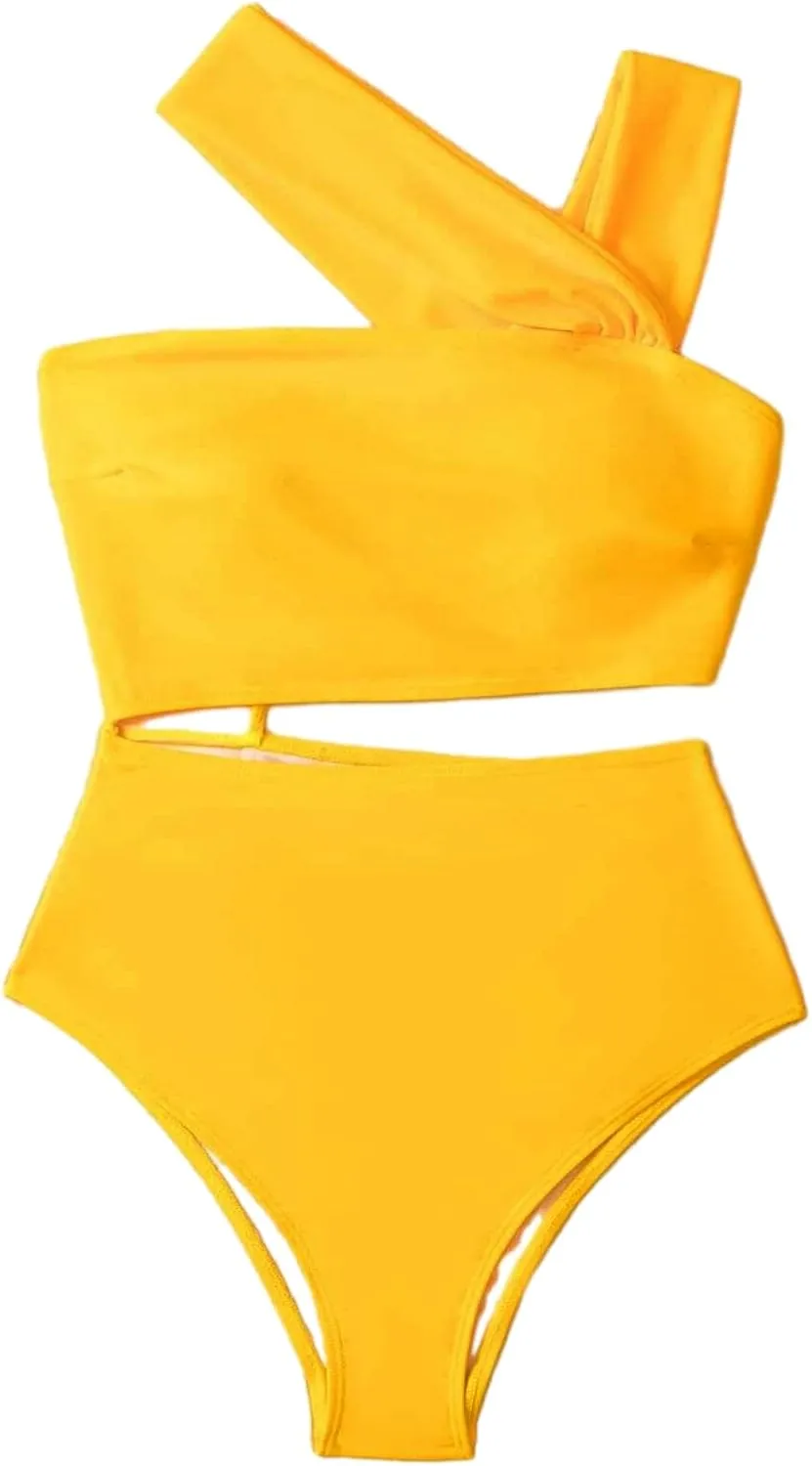 Lilosy Cute Cutout High Waist One Shoulder Piece Swimsuit Bikini Bathing Suit