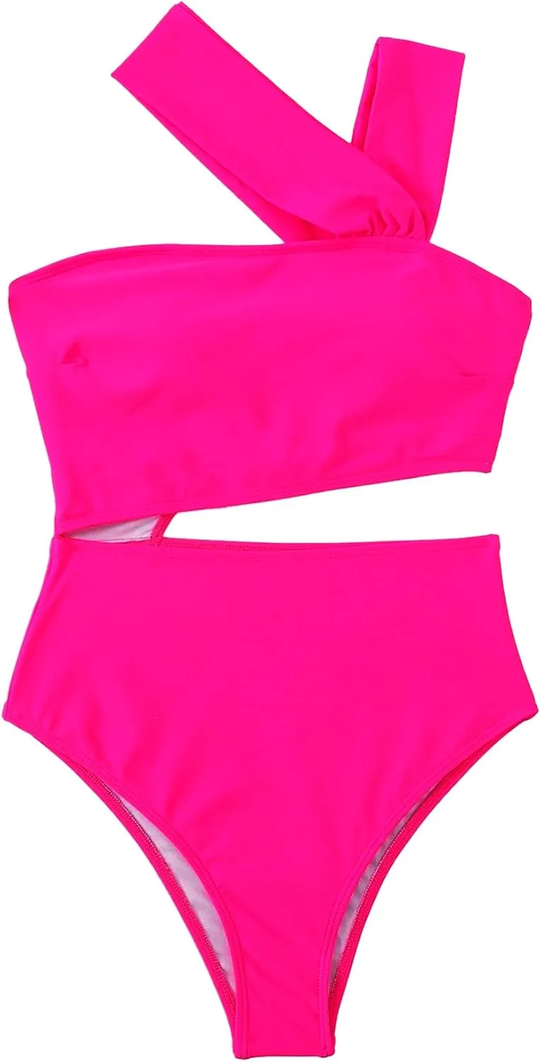 Lilosy Cute Cutout High Waist One Shoulder Piece Swimsuit Bikini Bathing Suit