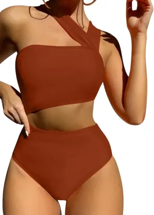 Lilosy Cute Cutout High Waist One Shoulder Piece Swimsuit Bikini Bathing Suit