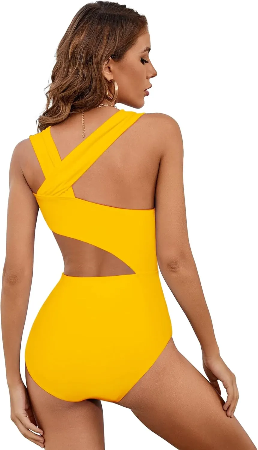 Lilosy Cute Cutout High Waist One Shoulder Piece Swimsuit Bikini Bathing Suit