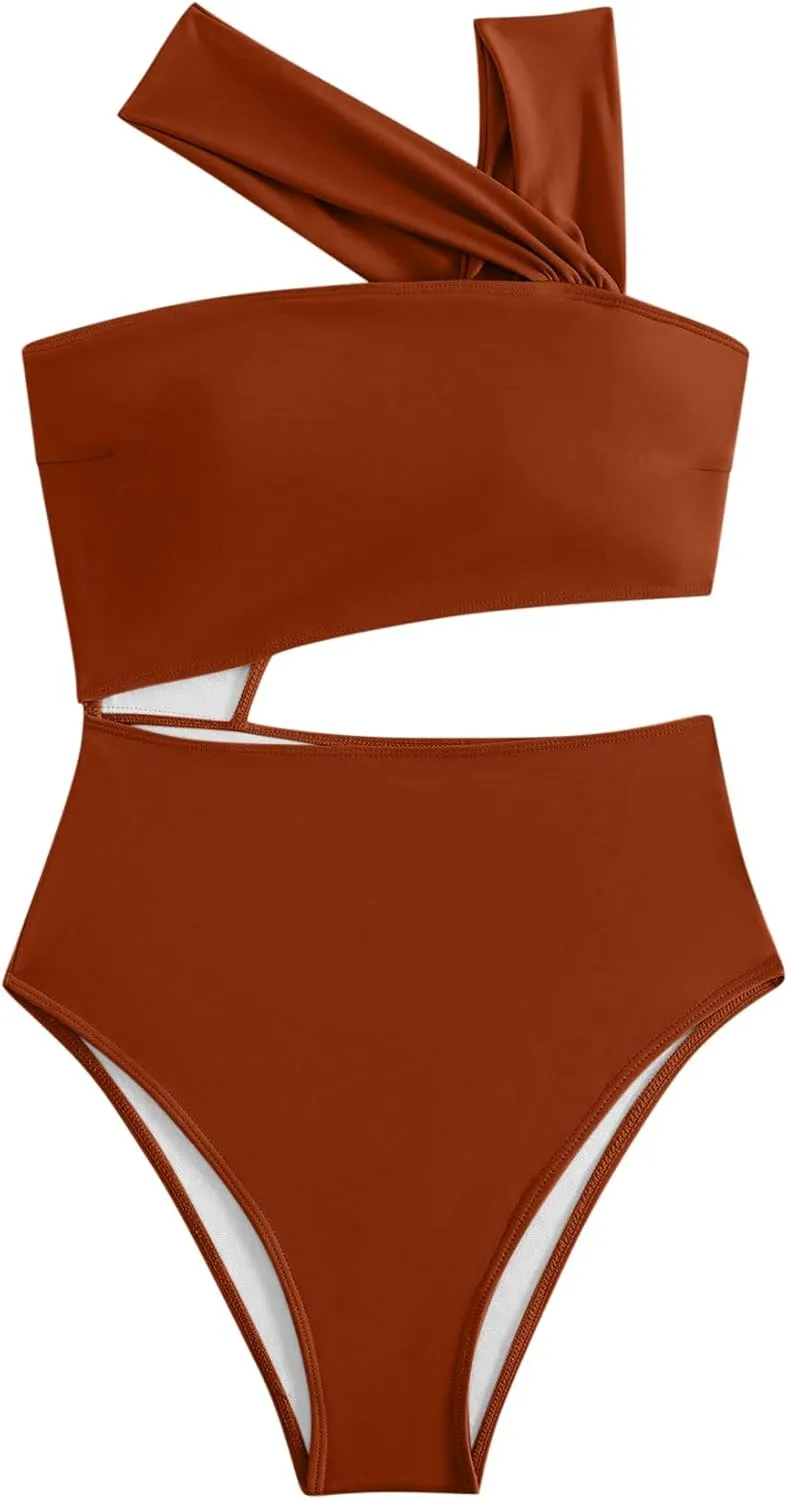 Lilosy Cute Cutout High Waist One Shoulder Piece Swimsuit Bikini Bathing Suit