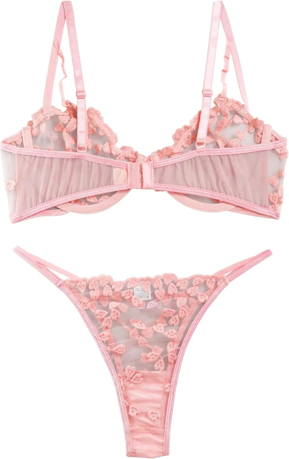 Lilosy Sexy Underwire Cute Push Up Strappy Embroidered Mesh Sheer Lingerie Set See Through Panty Bra