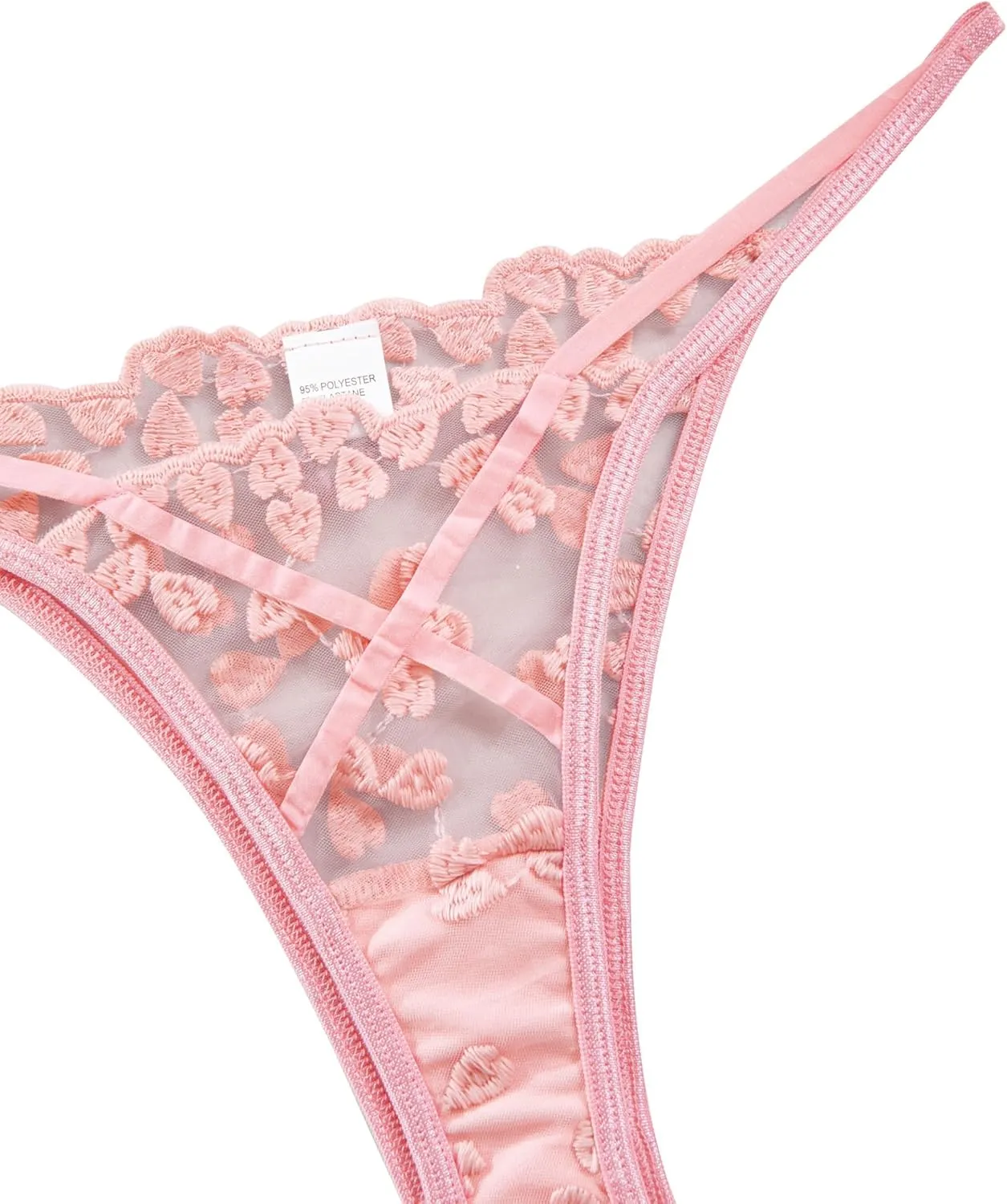 Lilosy Sexy Underwire Cute Push Up Strappy Embroidered Mesh Sheer Lingerie Set See Through Panty Bra