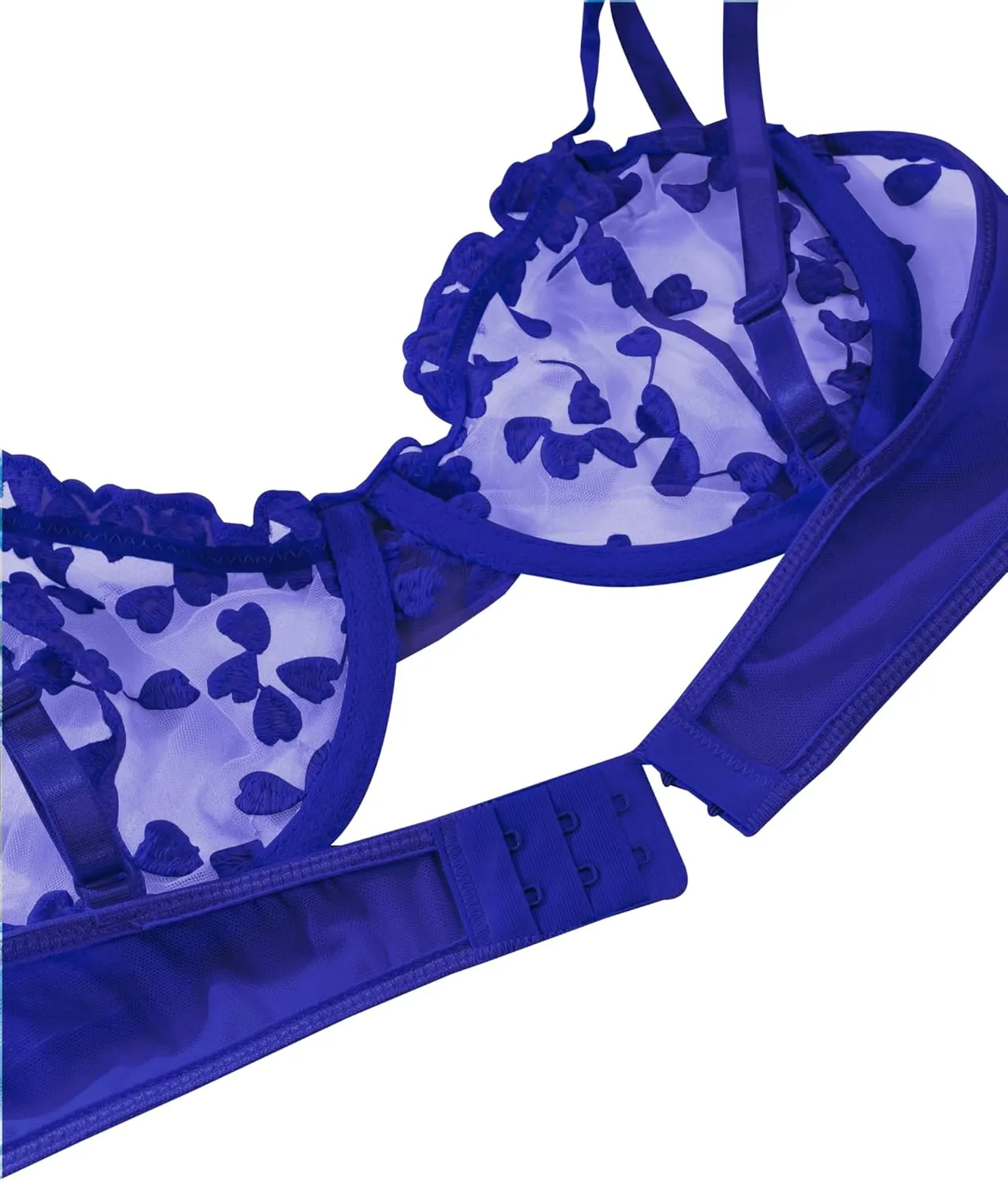 Lilosy Sexy Underwire Cute Push Up Strappy Embroidered Mesh Sheer Lingerie Set See Through Panty Bra