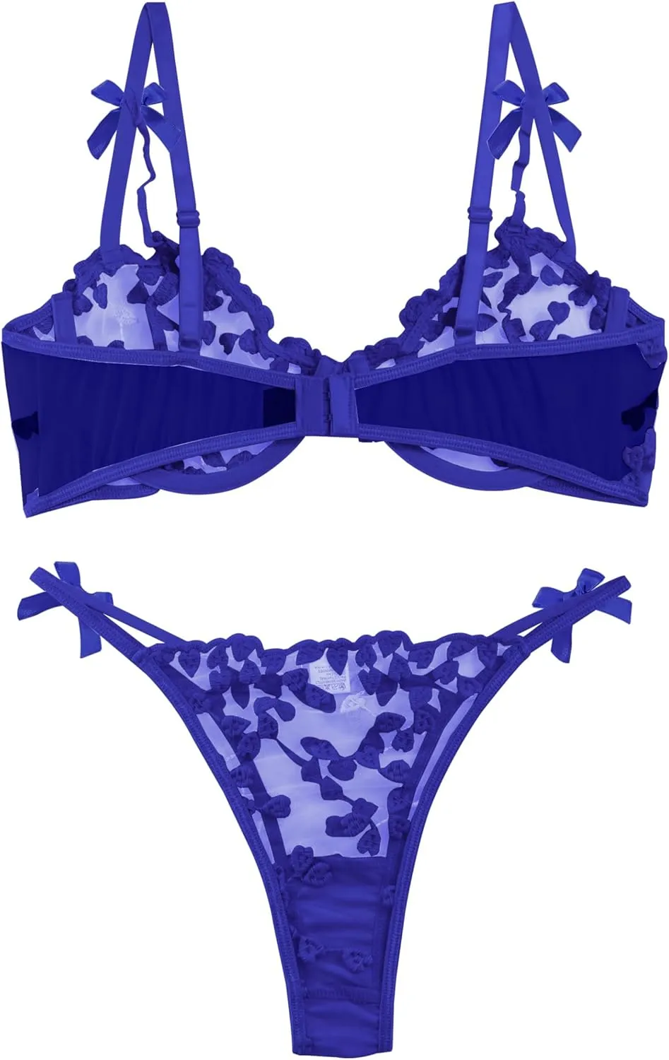 Lilosy Sexy Underwire Cute Push Up Strappy Embroidered Mesh Sheer Lingerie Set See Through Panty Bra
