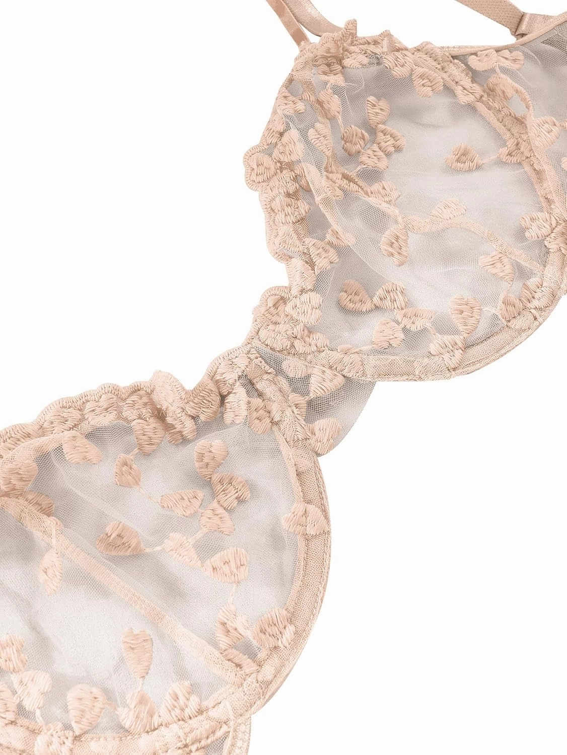 Lilosy Sexy Underwire Cute Push Up Strappy Embroidered Mesh Sheer Lingerie Set See Through Panty Bra