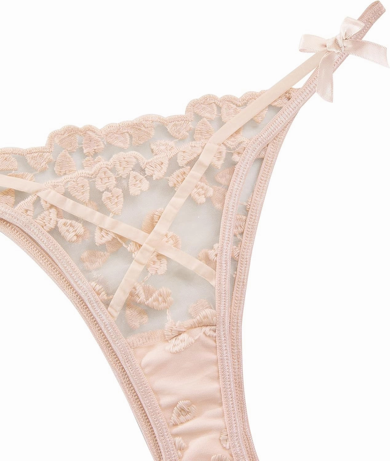 Lilosy Sexy Underwire Cute Push Up Strappy Embroidered Mesh Sheer Lingerie Set See Through Panty Bra