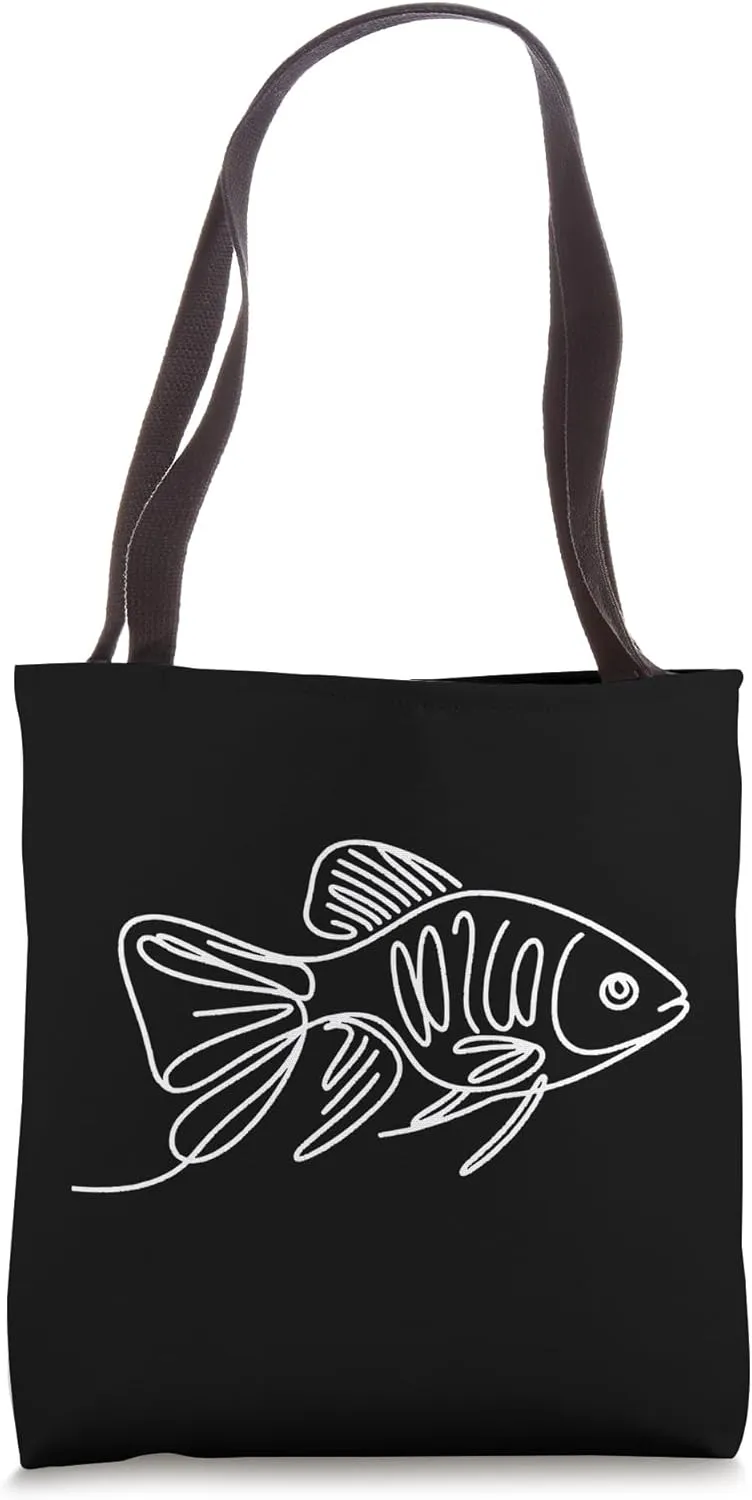 Line Art Simple Drawing Artwork Cherry Barb Aquarium Fish Tote Bag