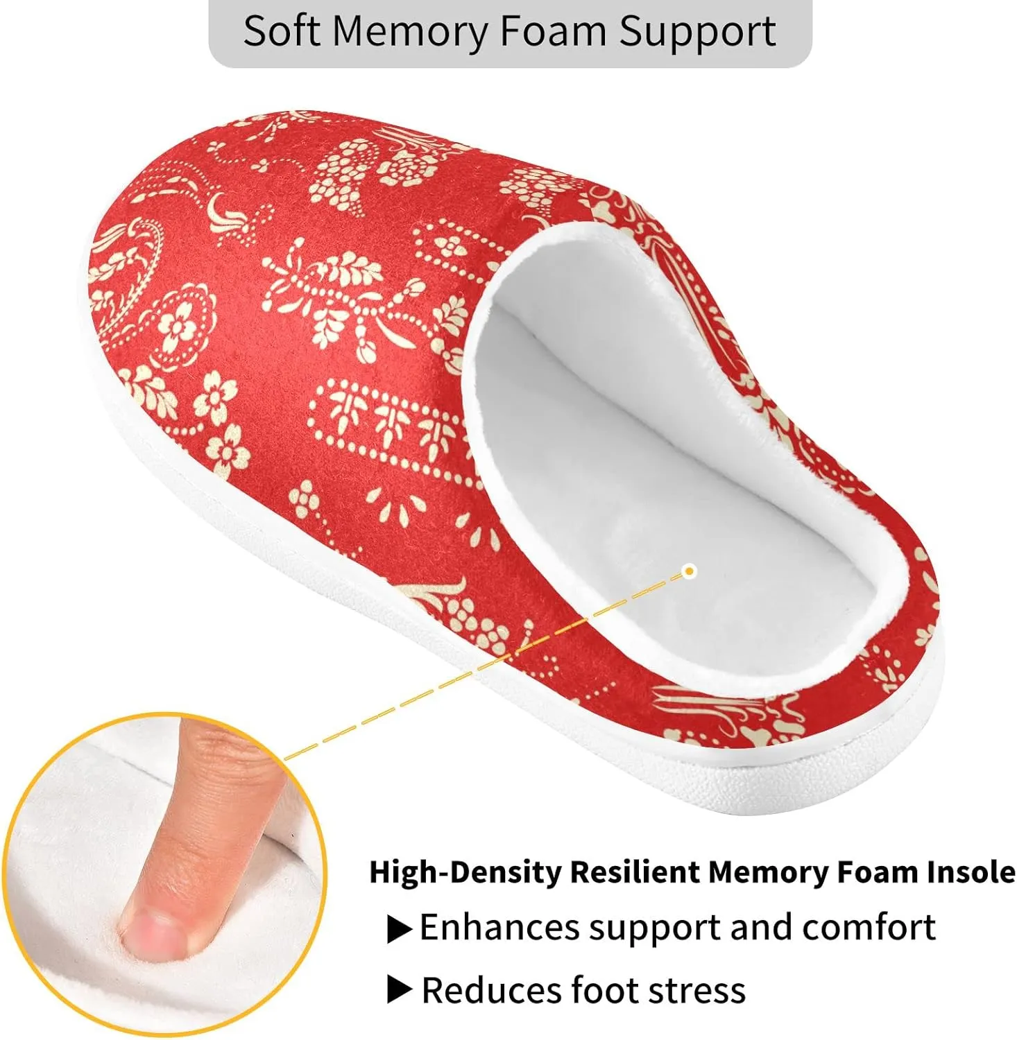 linqin Allover Geometrical Border Paisley Pattern Womens Mens Cozy Fuzzy Slippers, Soft Warm Lightweight Memory Foam Anti-Slip House Indoor Outdoor Slippers