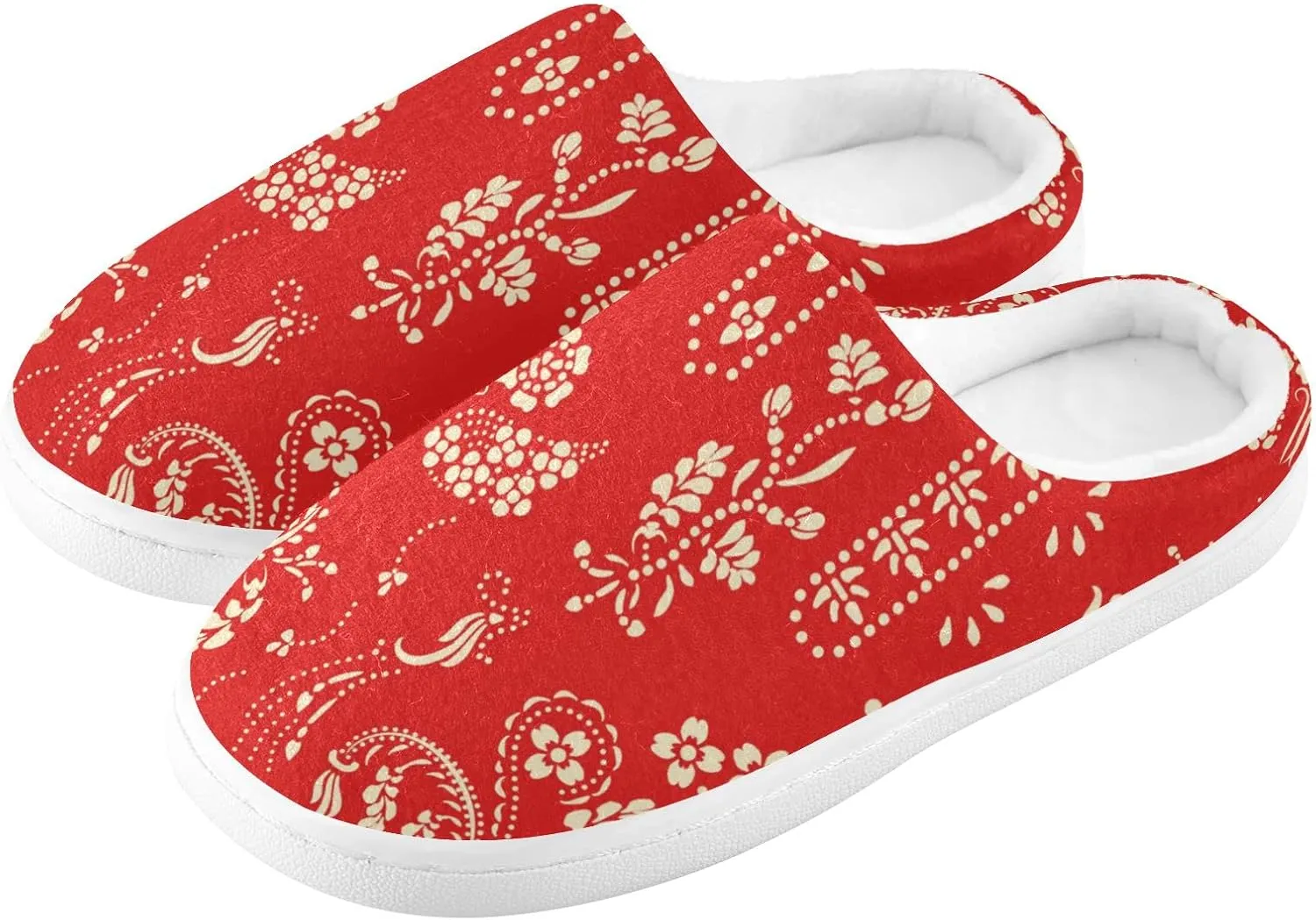 linqin Allover Geometrical Border Paisley Pattern Womens Mens Cozy Fuzzy Slippers, Soft Warm Lightweight Memory Foam Anti-Slip House Indoor Outdoor Slippers