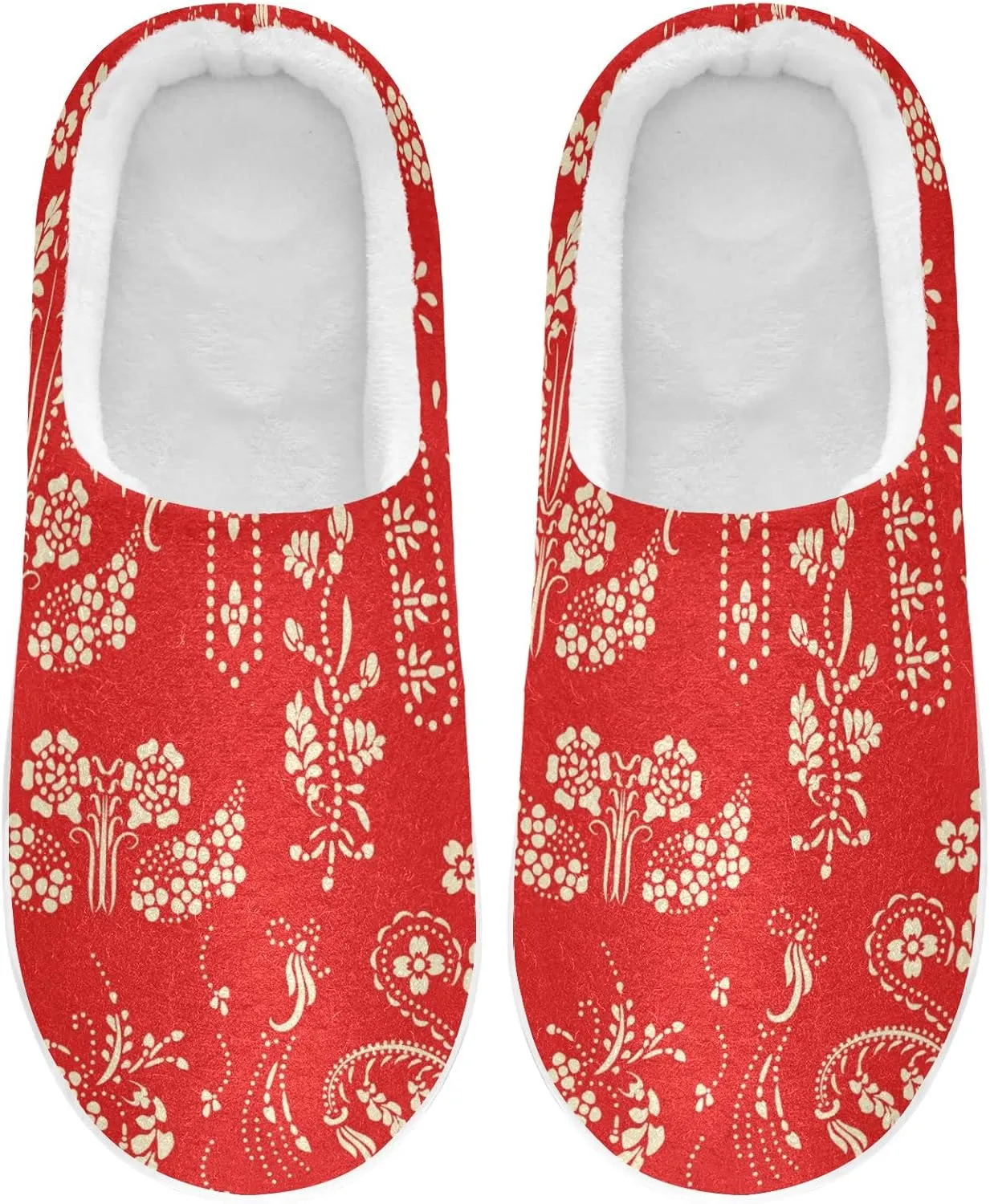 linqin Allover Geometrical Border Paisley Pattern Womens Mens Cozy Fuzzy Slippers, Soft Warm Lightweight Memory Foam Anti-Slip House Indoor Outdoor Slippers
