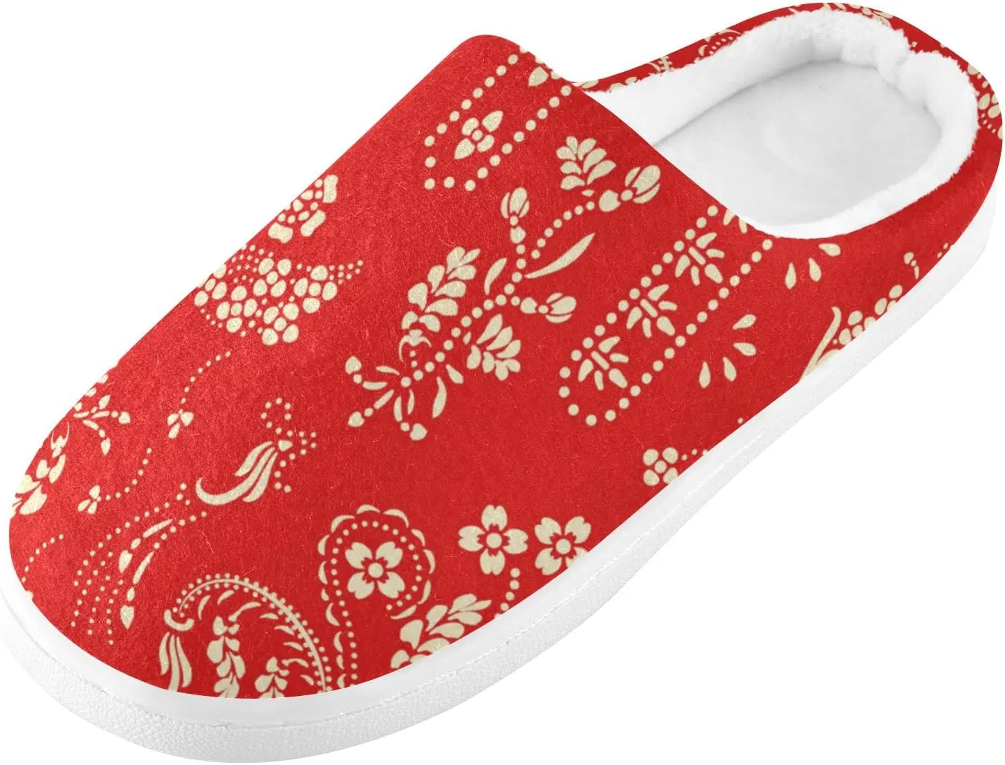 linqin Allover Geometrical Border Paisley Pattern Womens Mens Cozy Fuzzy Slippers, Soft Warm Lightweight Memory Foam Anti-Slip House Indoor Outdoor Slippers