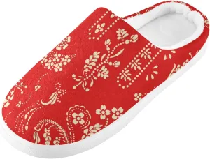 linqin Allover Geometrical Border Paisley Pattern Womens Mens Cozy Fuzzy Slippers, Soft Warm Lightweight Memory Foam Anti-Slip House Indoor Outdoor Slippers