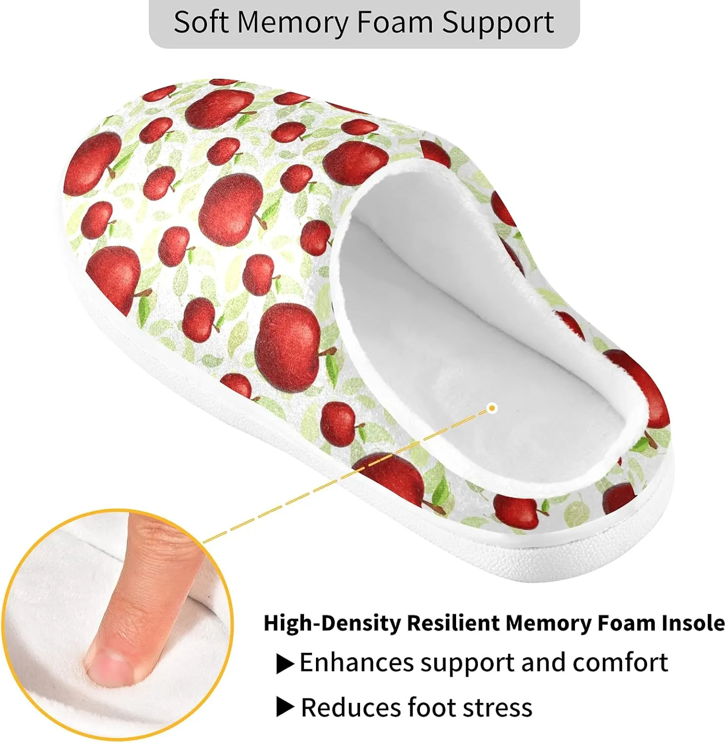 linqin Fruit Apples Womens Mens Cozy Fuzzy Slippers, Soft Warm Lightweight Memory Foam Anti-Slip House Indoor Outdoor Slippers