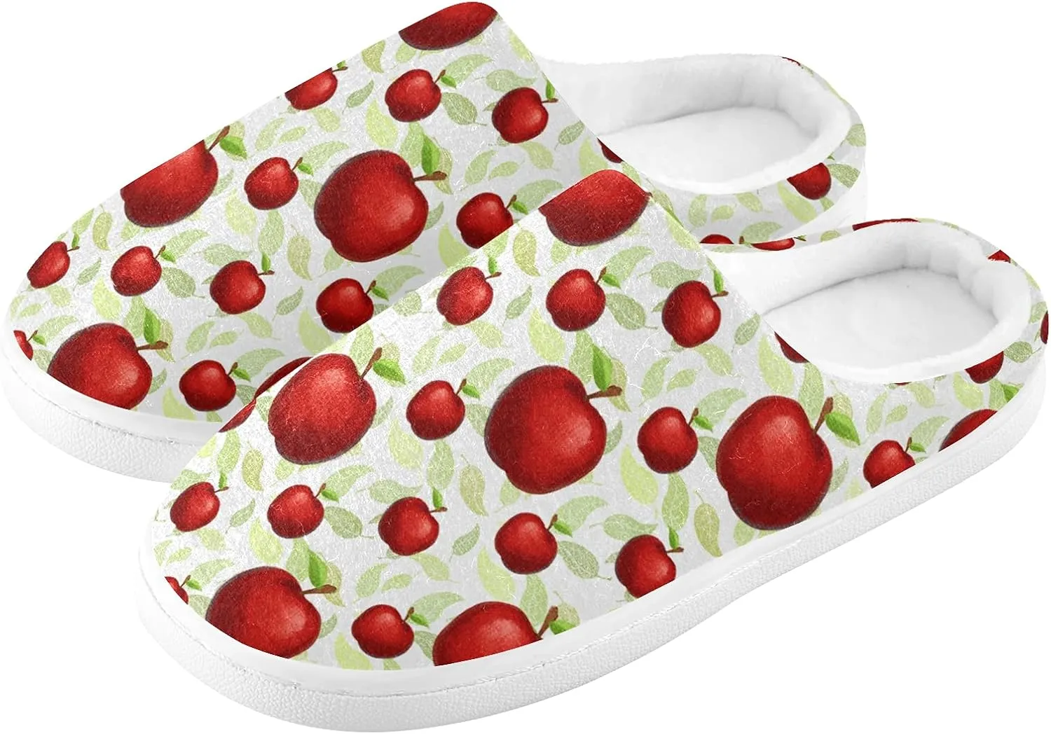 linqin Fruit Apples Womens Mens Cozy Fuzzy Slippers, Soft Warm Lightweight Memory Foam Anti-Slip House Indoor Outdoor Slippers