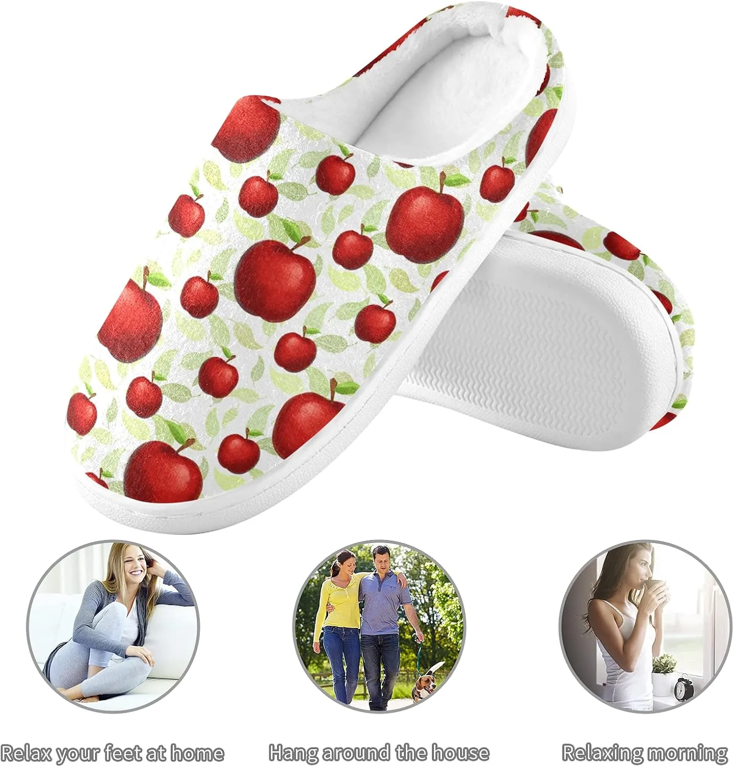 linqin Fruit Apples Womens Mens Cozy Fuzzy Slippers, Soft Warm Lightweight Memory Foam Anti-Slip House Indoor Outdoor Slippers