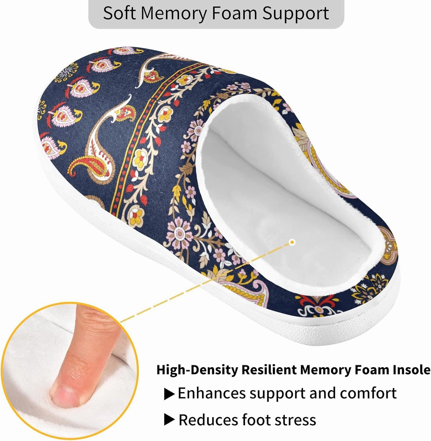 linqin Allover Geometrical Border Paisley Pattern Womens Mens Cozy Fuzzy Slippers, Soft Warm Lightweight Memory Foam Anti-Slip House Indoor Outdoor Slippers
