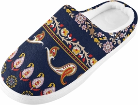 linqin Allover Geometrical Border Paisley Pattern Womens Mens Cozy Fuzzy Slippers, Soft Warm Lightweight Memory Foam Anti-Slip House Indoor Outdoor Slippers