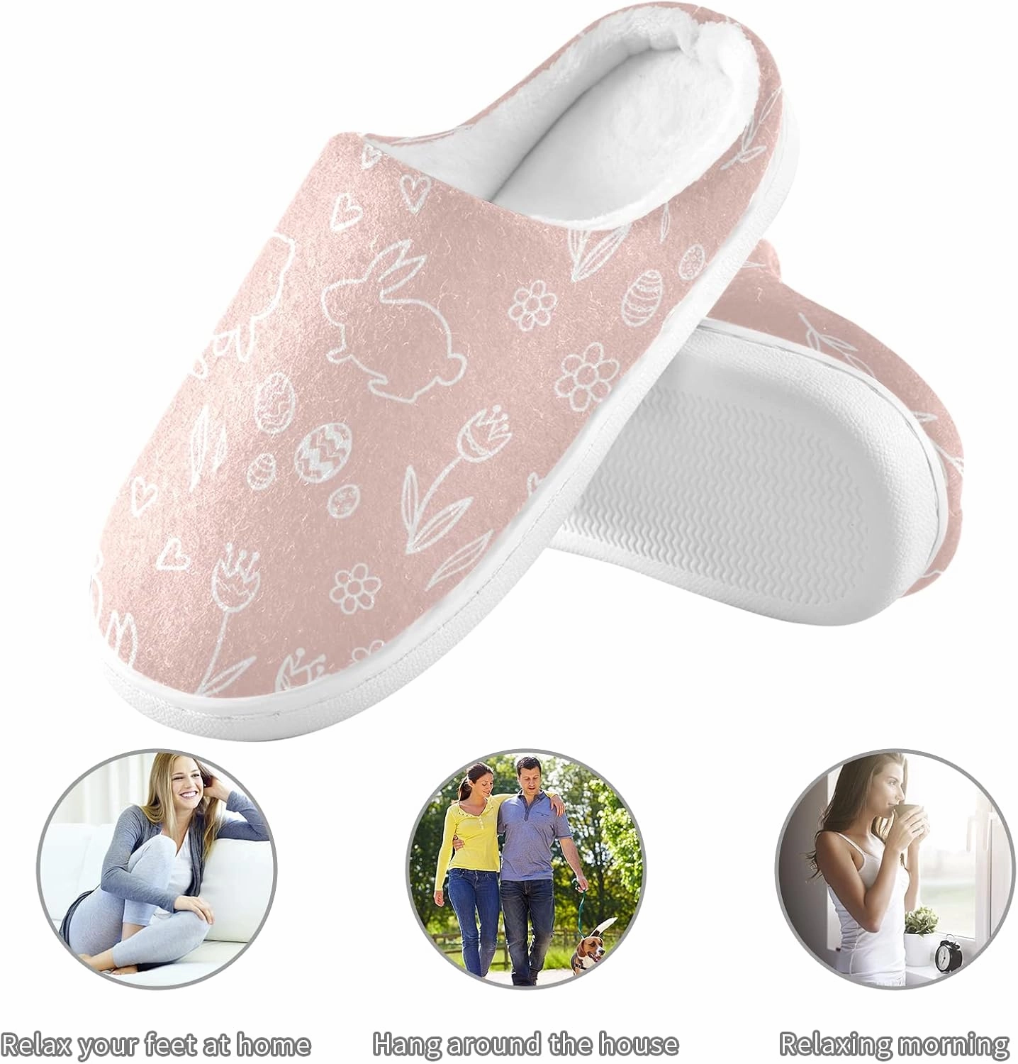 linqin Amanita Mushroom Seamless Pattern Design Womens Mens Cozy Fuzzy Slippers, Soft Warm Lightweight Memory Foam Anti-Slip House Indoor Outdoor Slippers