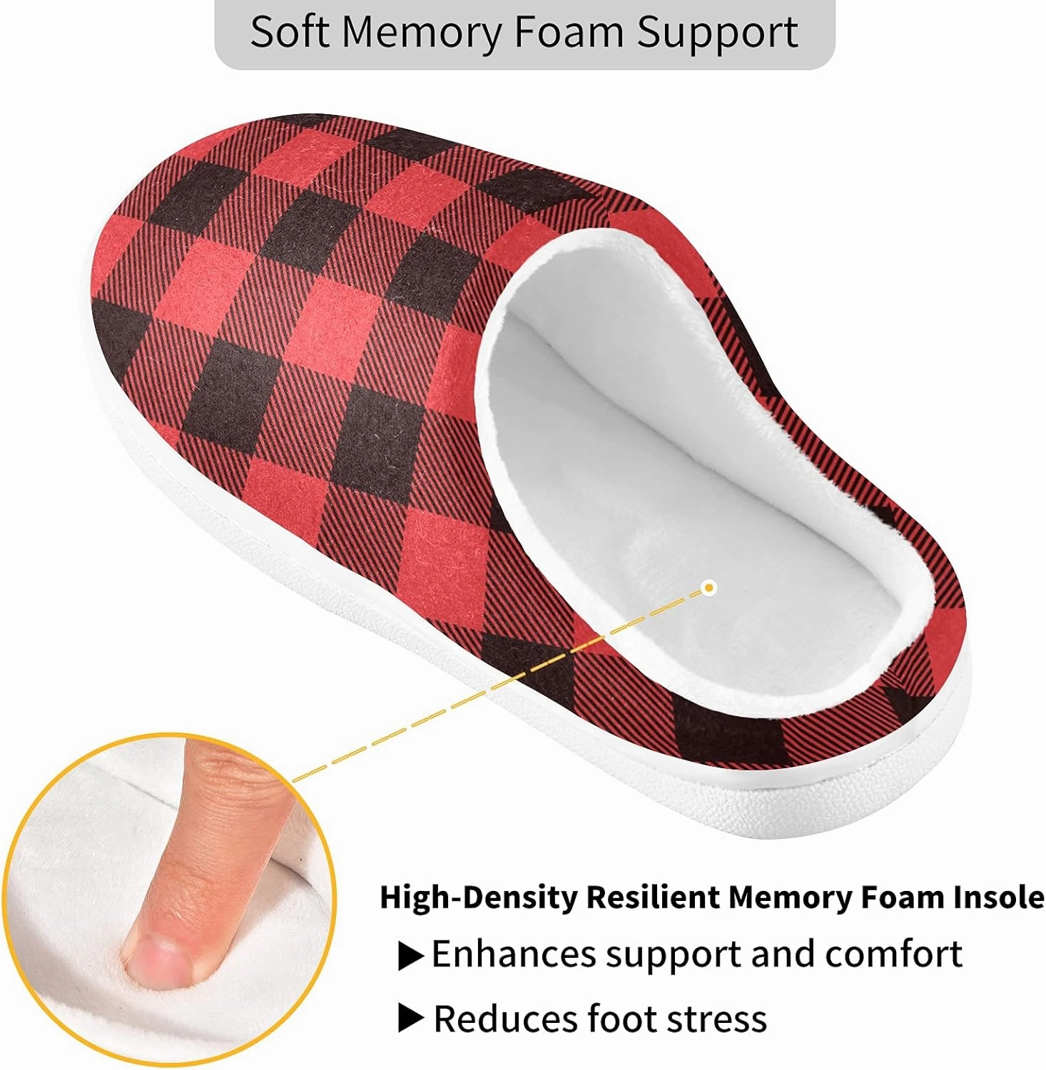 linqin Buffalo Plaid Red Black Womens Mens Cozy Fuzzy Slippers, Soft Warm Lightweight Memory Foam Anti-Slip House Indoor Outdoor Slippers