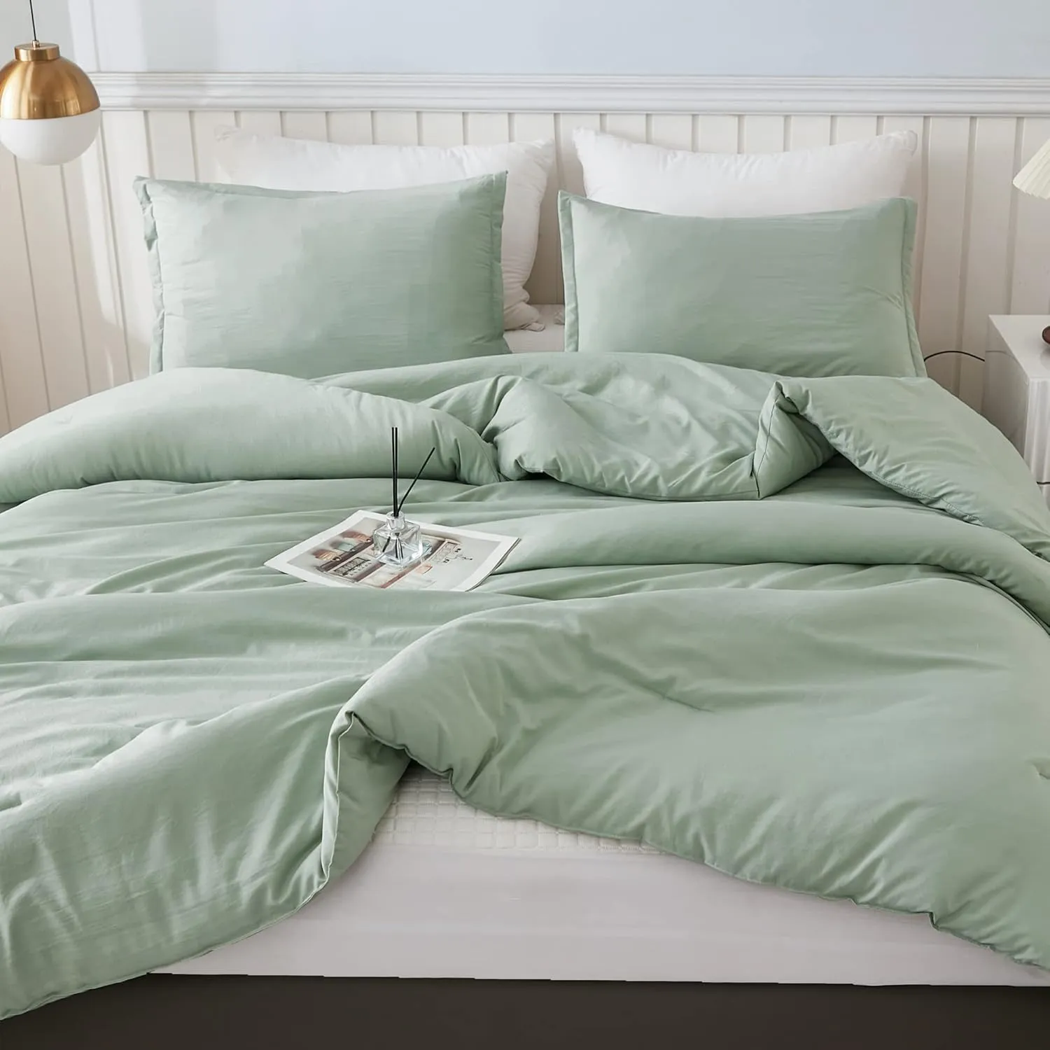 Litanika King Size Comforter Set Sage Green, 3 Pieces Lightweight Solid Comforter King Size, All Season Fluffy Down Alternative Comforter Bed Set Quilt Blanket