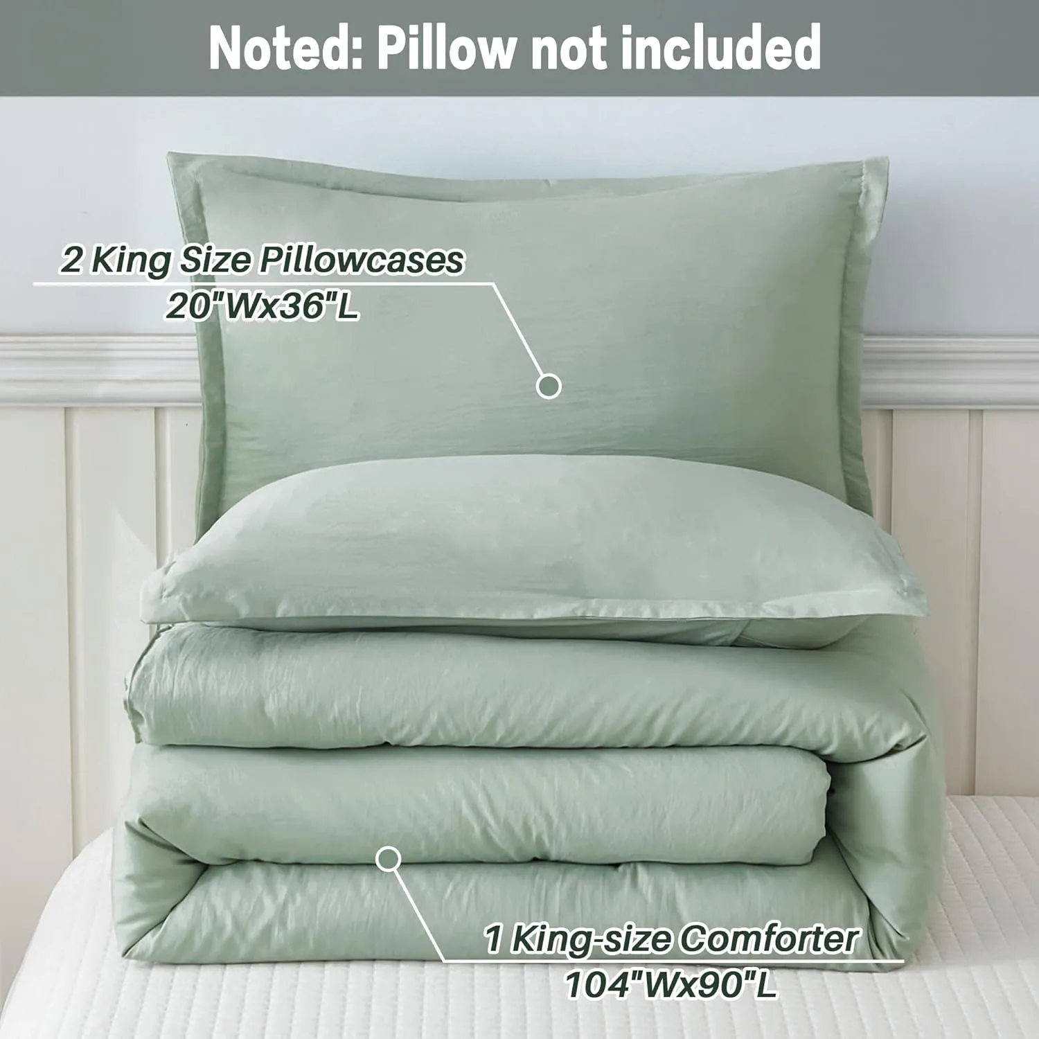 Litanika King Size Comforter Set Sage Green, 3 Pieces Lightweight Solid Comforter King Size, All Season Fluffy Down Alternative Comforter Bed Set Quilt Blanket
