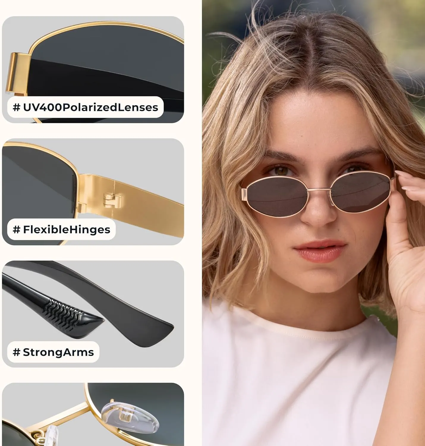 livho 2025 Trendy Oval Sunglasses - Stylish Polarized Shades for Everyday - Retro Metal Frames