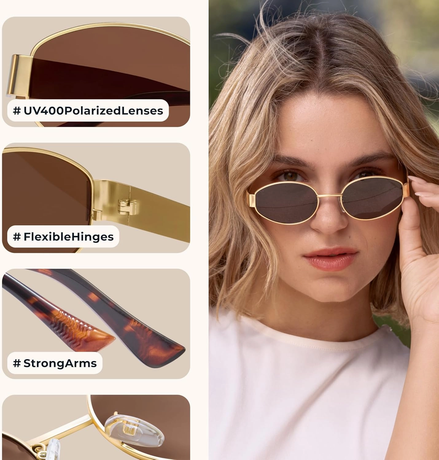 livho 2025 Trendy Oval Sunglasses - Stylish Polarized Shades for Everyday - Retro Metal Frames