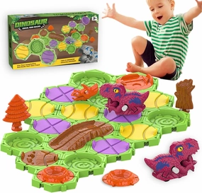 Logical Road Builder Game, Build-A-Track Brain Teaser Puzzles for Kids Ages 4-8, Thinking Training Board Games with Wind-up Dinosaur, Montessori Educational Learning Toy Idea, New in (Red)