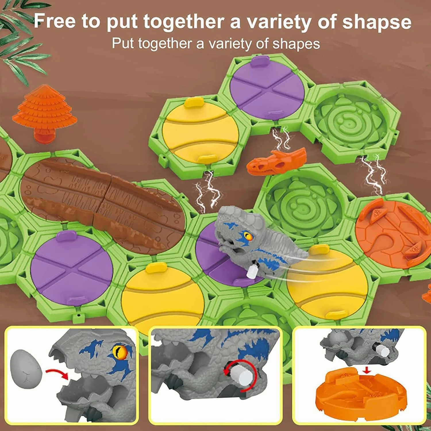 Logical Road Builder Game, Build-A-Track Brain Teaser Puzzles for Kids Ages 4-8, Thinking Training Board Games with Wind-up Dinosaur, Montessori Educational Learning Toy Idea, New in (Red)