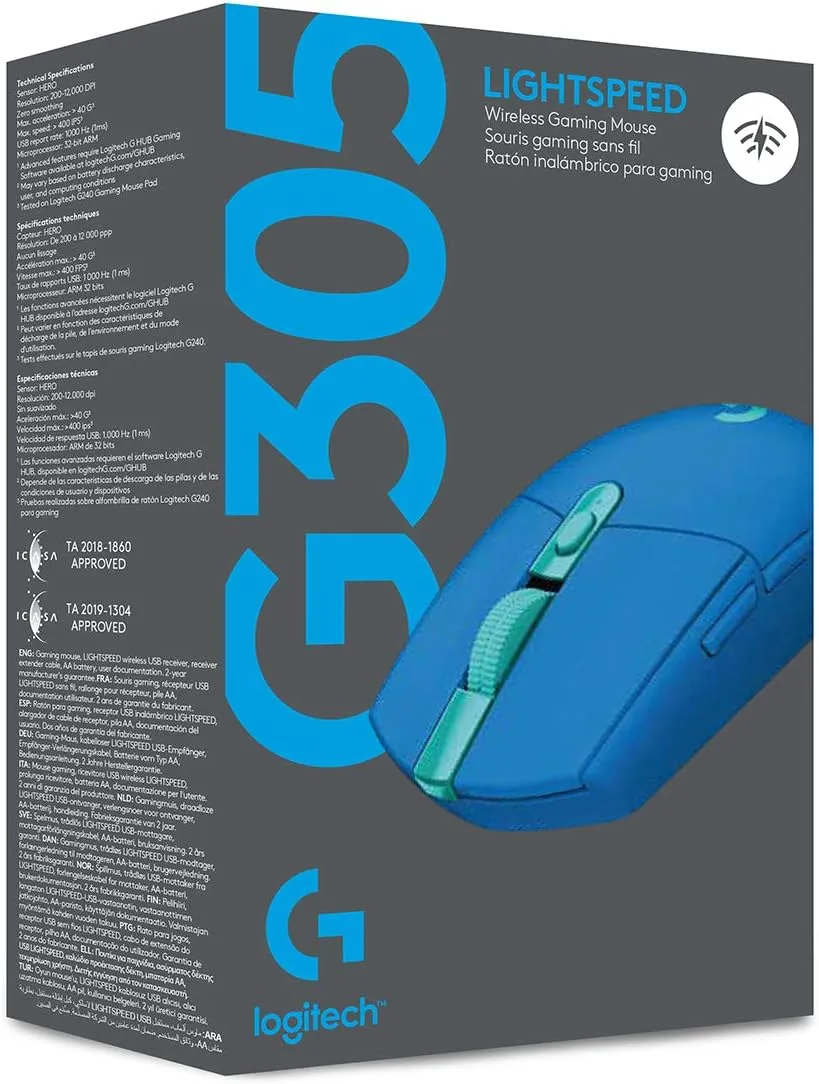 Logitech G305 LIGHTSPEED Wireless Gaming Optical Mouse, Hero 12K Sensor, 12,000 DPI, Lightweight, 6 Programmable Buttons, 250h Battery Life, On-Board Memory, PC/Mac - Blue